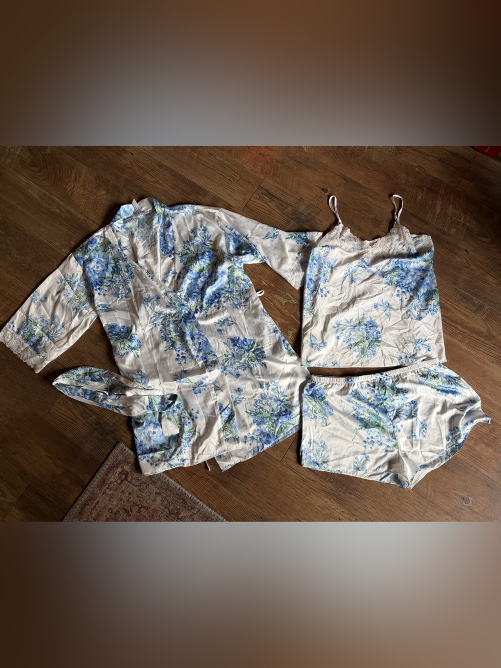 Flora Nikrooz Sabrina Blue Floral Pajama Getting Ready Bridal Set Travelset
